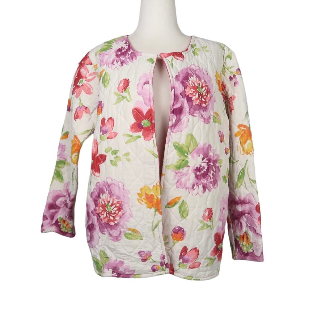 Vintage 90s white pink purple floral print quilted jacket M